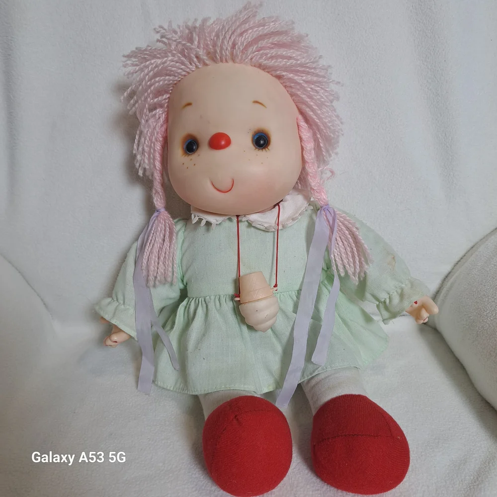 Vtg Ice Cream Doll Pink Hair Green Dress  Complete With Ice Cream